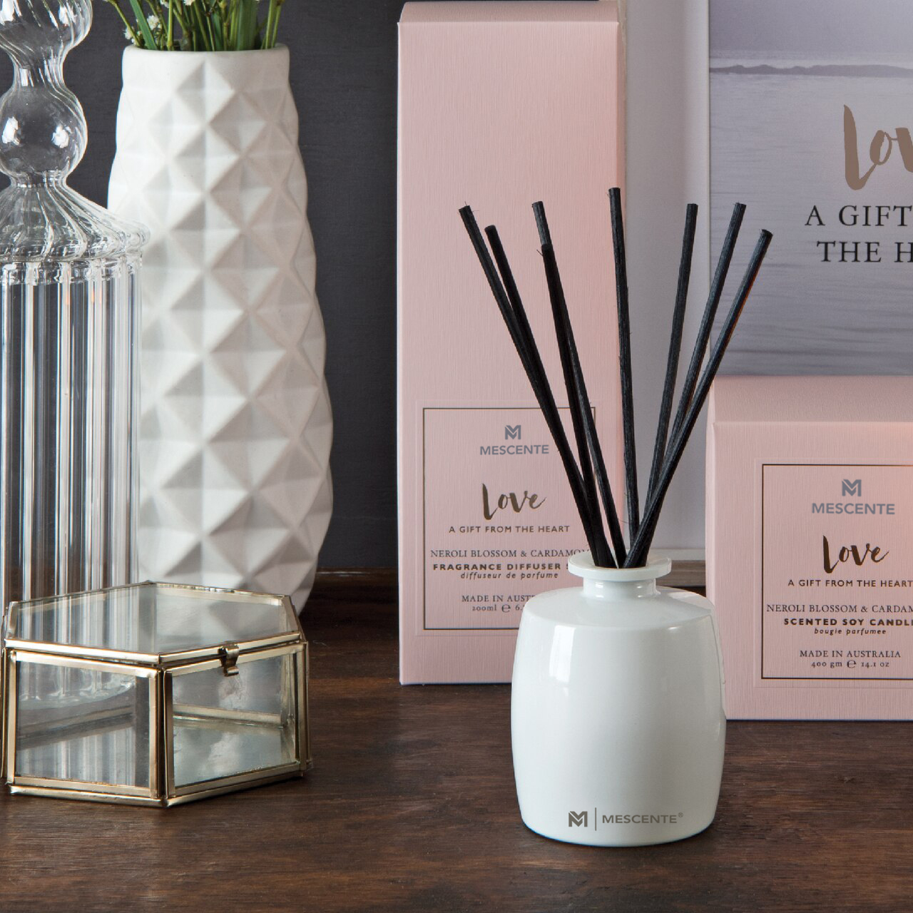 M&Scent nagy üvegpalack Otthoni Essentials Aroma Reed diffúzor ajándék szett rattan pálcikákkal