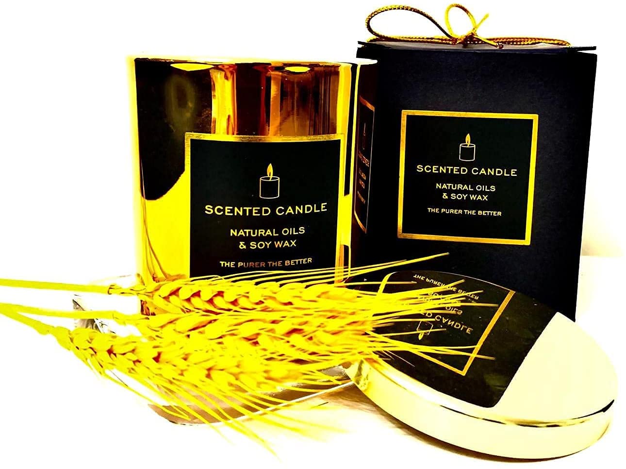 Új luxus, erős illatú természetes szója arany fém fedelű Rose Gold üvegedény, relaxáló aromaterápiás gyertya