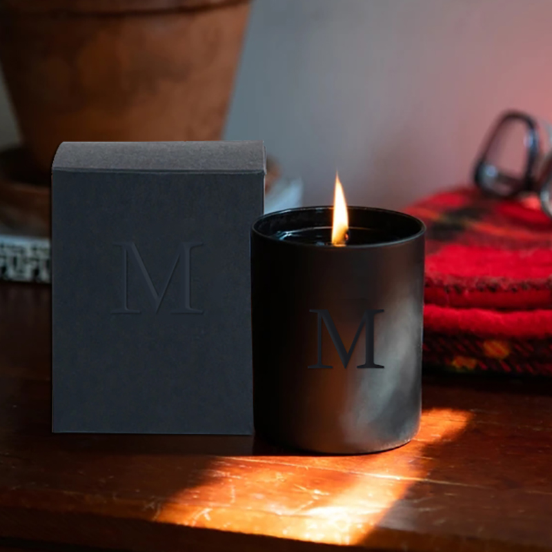 M&Scent nagykereskedelmi luxus fekete egyedi üvegek esküvői dekoratív illatos szójagyertyák kristályokkal