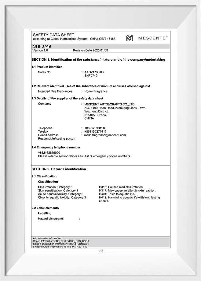 Otthoni parfüm MSDS