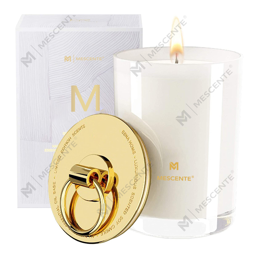 M&Scent luxus fehér szójaviasz logó, személyre szabott esküvői illatos gyertyák, egyedi tábori gyertya