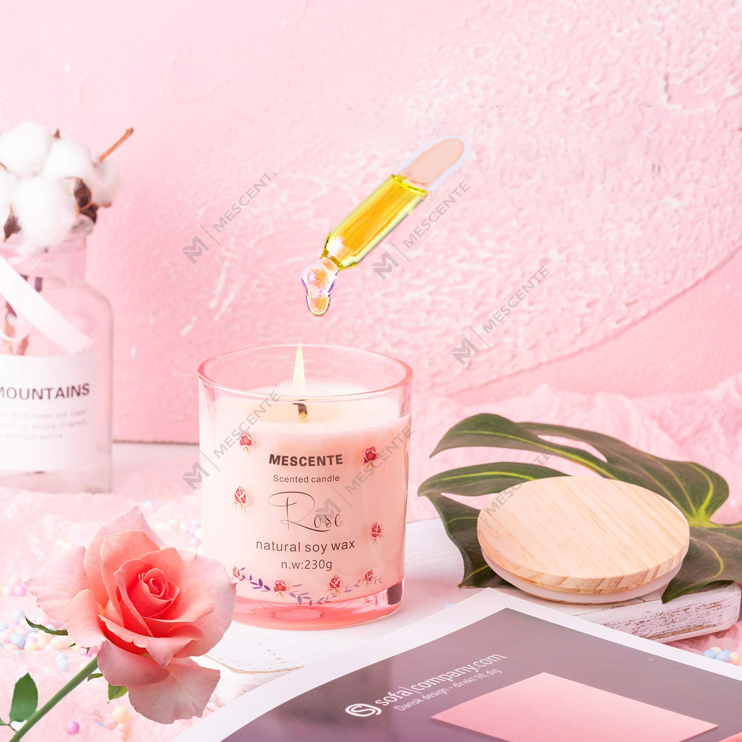 M&Scent kézzel készített luxus üvegtartó Spirituális kerámia oszlopos vanília illatú gyertya kristályokkal