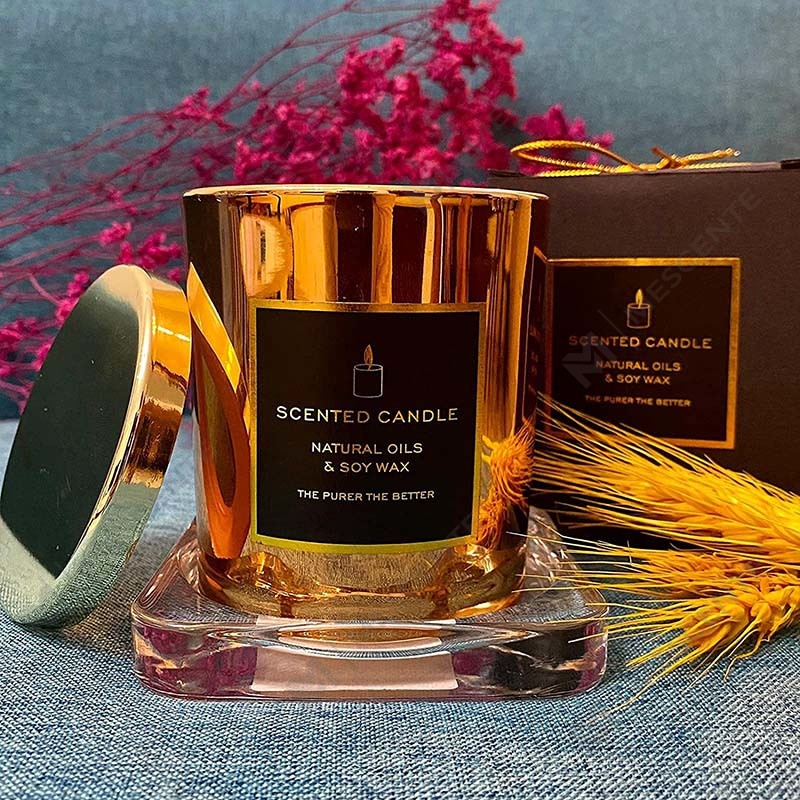 Új luxus, erős illatú természetes szója arany fém fedelű Rose Gold üvegedény, relaxáló aromaterápiás gyertya